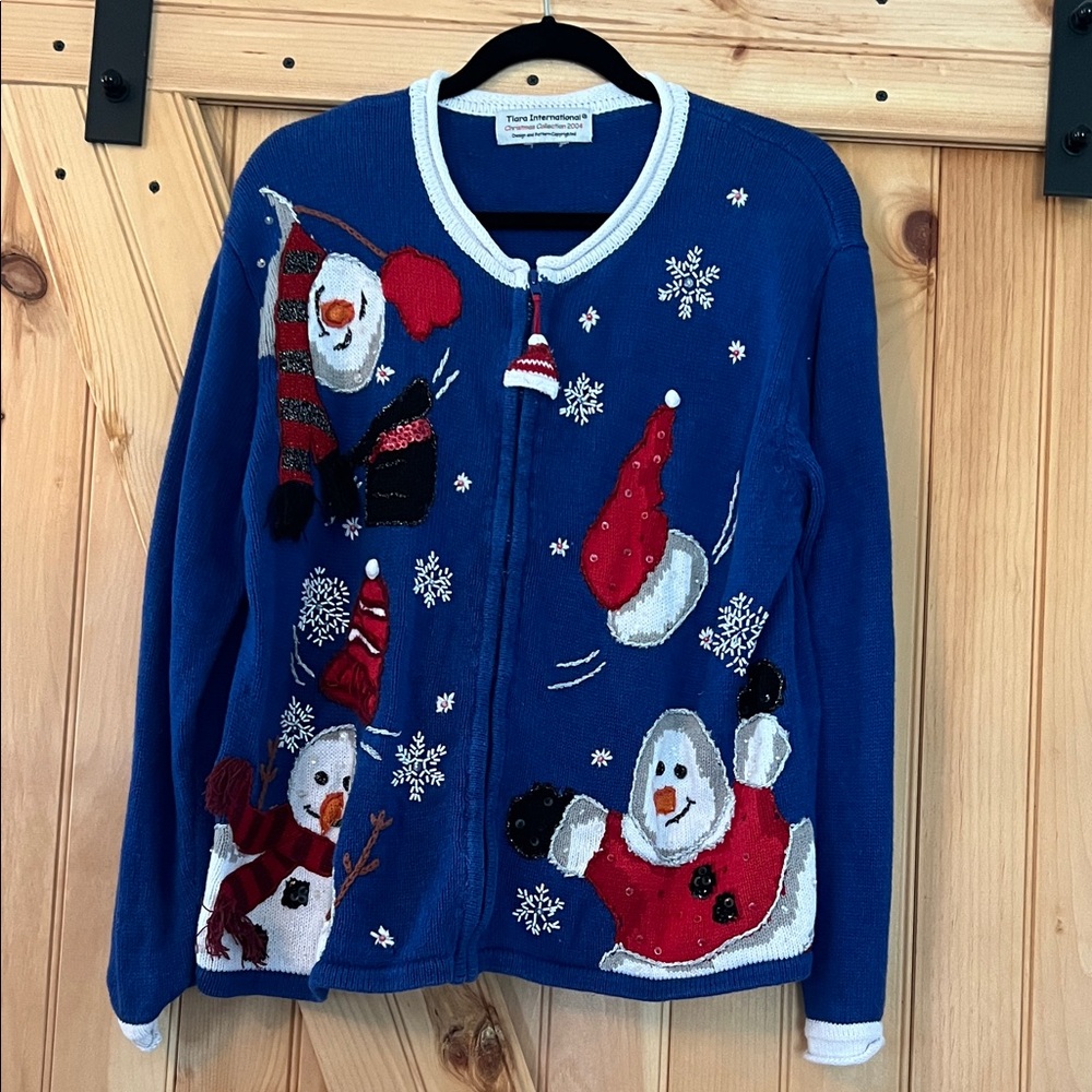 Blue Snowman Cardigan Sweater